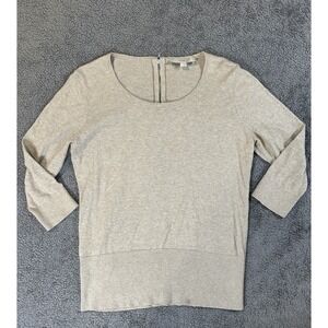 Ann Taylor LOFT Scoop Neck Pullover Sweater Camel 3/4 Sleeves Back Zipper Large